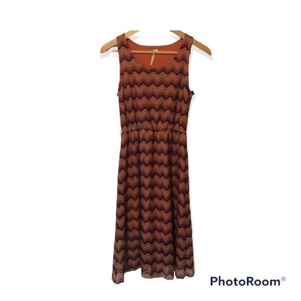 36point5 women's rust‎ chevron knit fit and flair sleeveless lined Dress small